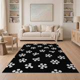 White Daisy Scatter Black Area Rug