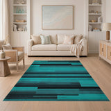 Teal and Black Geometric Stripe Area Rug