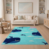 Playful Teal Whale Kids Area Rug