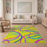 Vibrant Yellow Multi-Color Swirl Abstract Area Rug