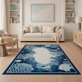 Blue and Teal Navy Blue Coral Reef Fish Area Rug
