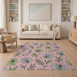 Pink Daisy Palm Leaf Floral Area Rug