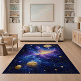 Cosmic Nebula Galaxy Area Rug with Gold Planets