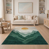 Golden Sun Over Layered Green Mountains Rug