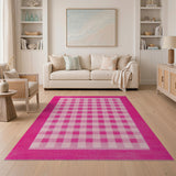 Rustic Farmhouse Pink Gingham Check Area Rug