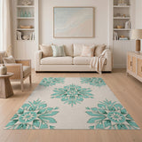 Floral Vintage Blue and Teal Teal Mandala Floral Area Rug