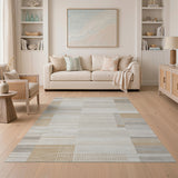 Beige and Neutral Beige Geometric Grid Abstract Area Rug