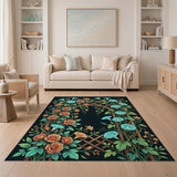 Teal Morning Glory Orange Rose Trellis Area Rug