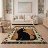 Mystical Black Cat Floral Border Area Rug