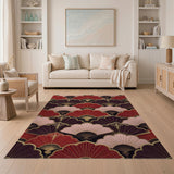 Red Pink Gold Art Deco Fan Pattern Area Rug