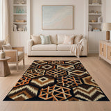 Brown Tan Hexagon Woven Tribal Rug