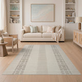 Beige and Neutral Beige Geometric Striped Area Rug