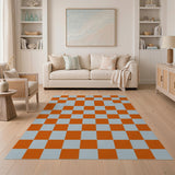 Geometric Modern Orange Checkered Washable Area Rug