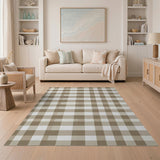 Neutral Beige Plaid Checkered Area Rug