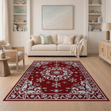 Red Festive Red Snowflake Holly Area Rug