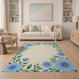 Blue Daisy Floral Border Area Rug