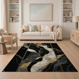 Black Gold Marble Vein Abstract Area Rug