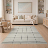 Modern Black Grid Line Beige Area Rug