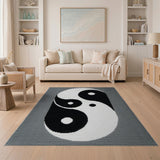 Pixelated Yin-Yang Area Rug Black White