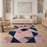 Modern Geometric Pink Navy Area Rug