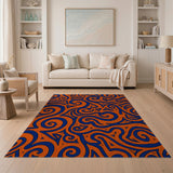 Vibrant Orange Navy Swirl Geometric Area Rug