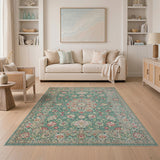 Teal Persian Floral Blue and Teal Area Rug