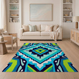 Bold Teal Diamond Geometric Area Rug