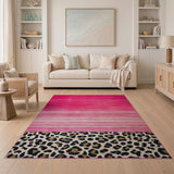 Pink Ombre Stripe Rug with Leopard Print Border