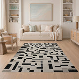 ODIKA Washable Abstract Geometric Grid Area Rug - Modern Low Pile Non-Slip Carpet
