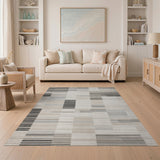 Grey Modern Geometric Block Stripe Area Rug