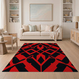 Geometric Modern Bold Red Black Geometric Modern Area Rug
