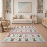 Playful Pink Bunny Kids Area Rug