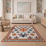 Cream Fleur-de-Lis Area Rug in Orange Navy