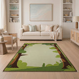 Whimsical Green Tree Border Area Rug