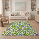 Swirling Green Vines Purple Blue Floral Area Rug