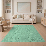 Mint Green Swirl and Leaf Abstract Rug