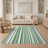 Bold Green Black Vertical Stripe Area Rug