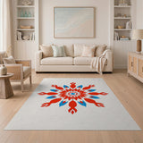 Bold Red Blue Geometric Starburst Rug