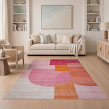 Vibrant Pink Orange Geometric Abstract Area Rug