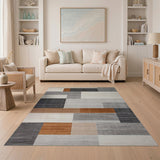 Modern Geometric Grey Area Rug with Orange Accents