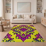 Vibrant Pink Floral on Sunny Yellow Area Rug