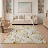 Elegant Tan Ginkgo Leaf Pattern Area Rug