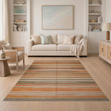 Vibrant Orange Striped Flatweave Area Rug