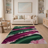 Vibrant Green Purple Brushstroke Abstract Area Rug