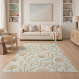 Elegant Cream Fanflower Floral Area Rug