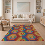 Rainbow Concentric Hexagon Geometric Area Rug