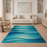 Serene Blue Teal Waves Area Rug