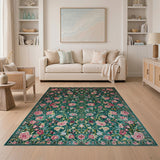 Emerald Green Oversized Rose Floral Rug