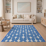 Modern Blue Oval Geometric Area Rug