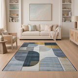 Geometric Modern Abstract Geometric Navy Blue Gold Area Rug